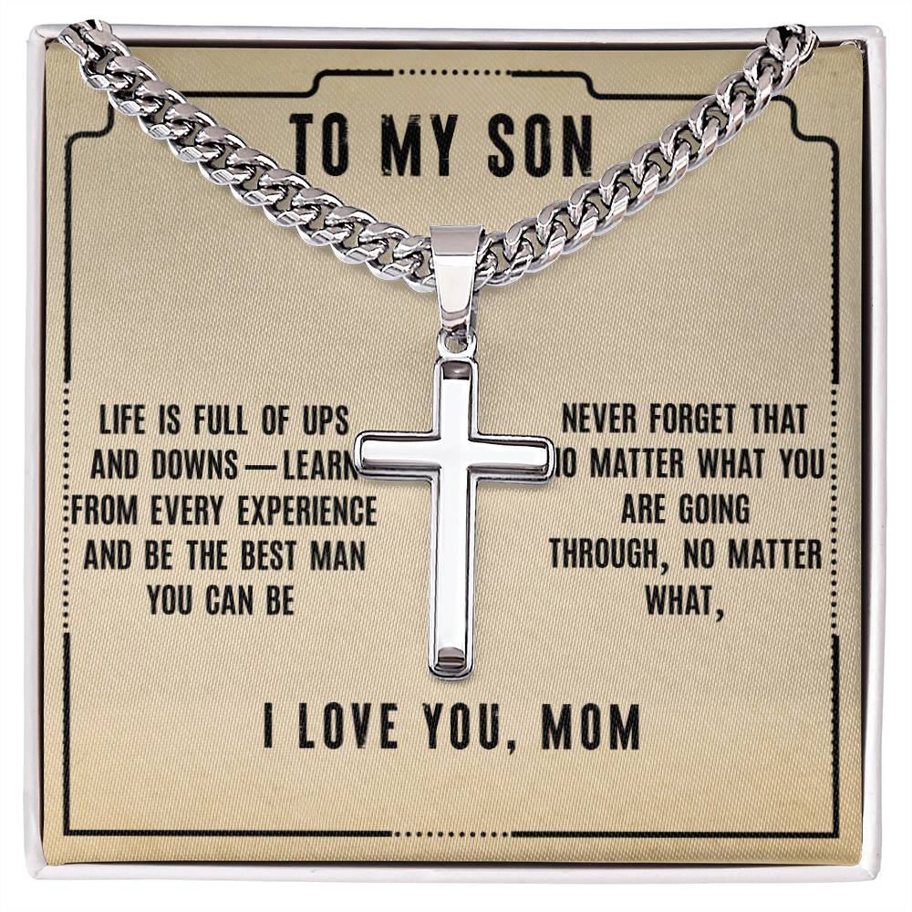 I Love You, Mom - Cuban Link Chain with Artisan Cross